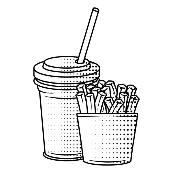 Délicieuses frites et soda fast food icône — Image vectorielle