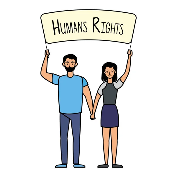 Young lovers couple with human rights label — Stock Vector