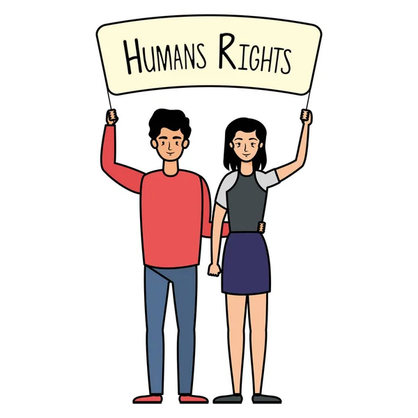 Pareja de jóvenes amantes con etiqueta de derechos humanos — Vector de stock