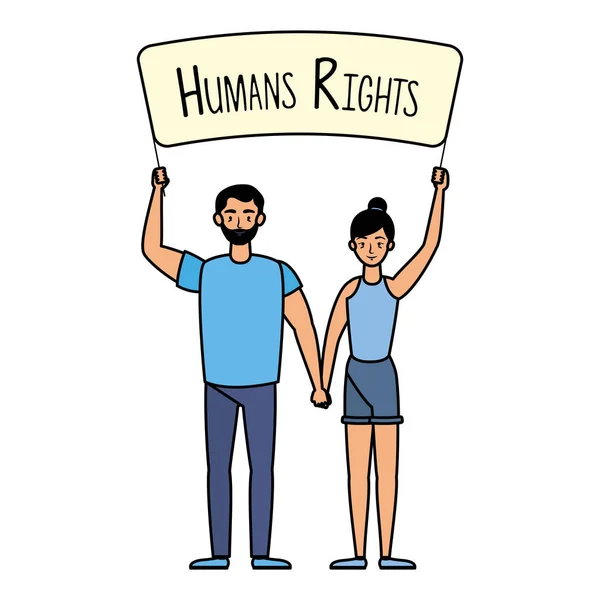 Young lovers couple with human rights label — Stock Vector