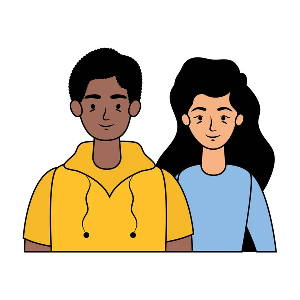Jong interraciaal paar avatars personages — Stockvector