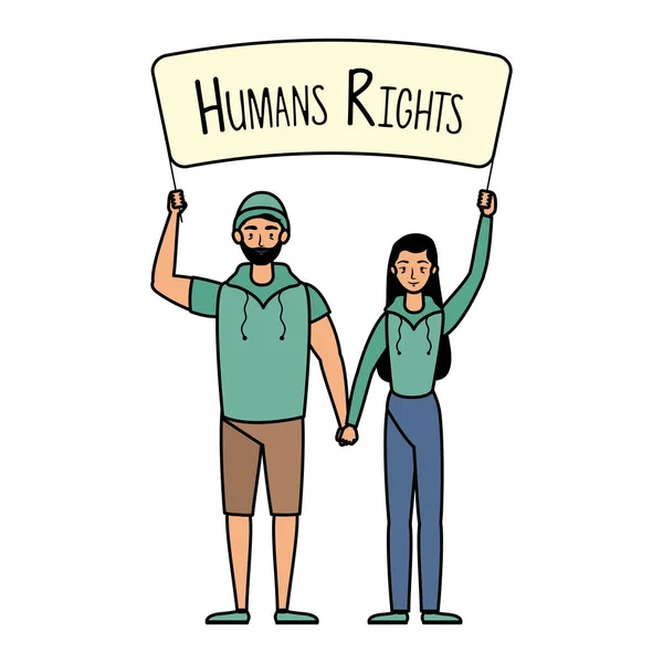 Молодые влюбленные пара с ярлыком прав человека — стоковый вектор
