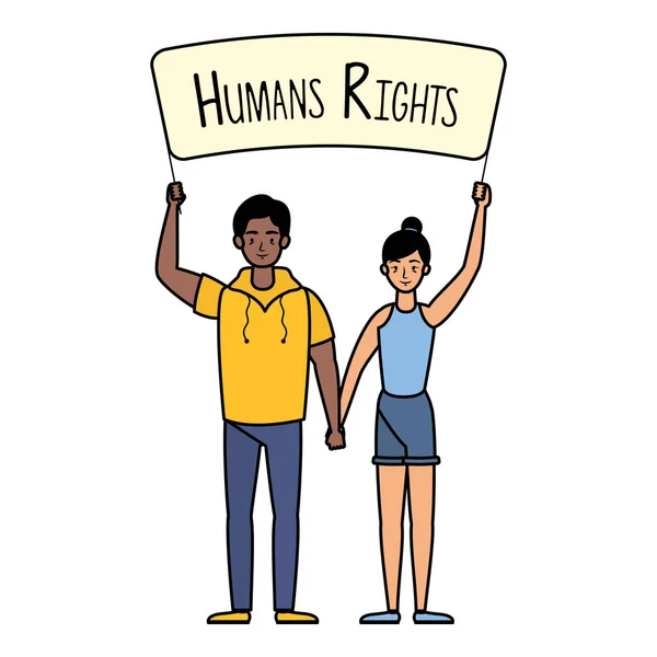 带有人权标签的种族间年轻夫妇 — 图库矢量图片