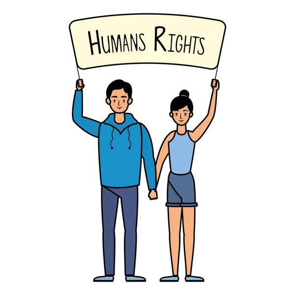 Coppia di giovani amanti con etichetta per i diritti umani — Vettoriale Stock