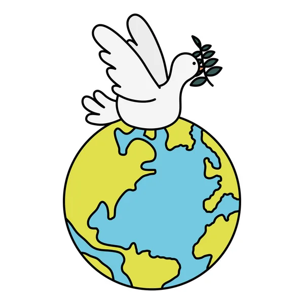 鸽子用橄榄枝和世界上的星球飞翔 — 图库矢量图片
