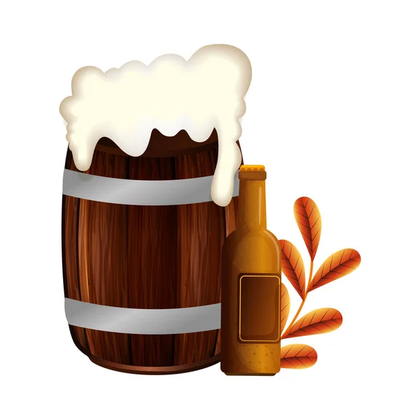 Conception isolée de baril de bière et de vecteur de bouteille — Image vectorielle