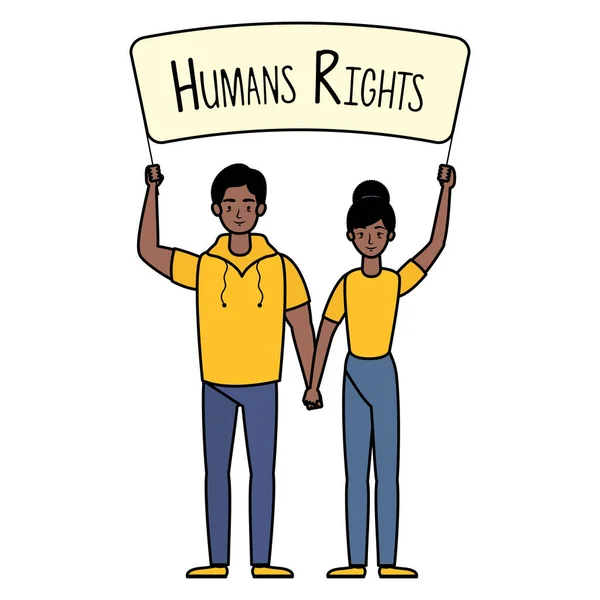 Νεαρό afro ζευγάρι με ετικέτα ανθρωπίνων δικαιωμάτων — Διανυσματικό Αρχείο
