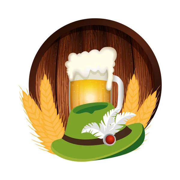 Oktoberfest chapéu e design de vetor de cerveja — Vetor de Stock