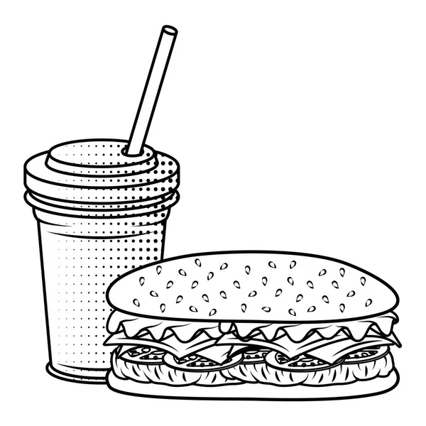 Leckerer Burger mit Soda-Fast-Food-Ikone — Stockvektor