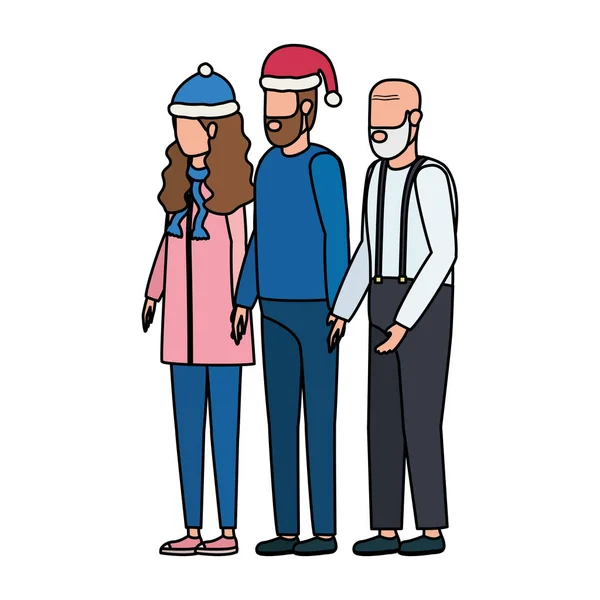 Mignon grand-père avec jeune couple en utilisant chapeau de Noël — Image vectorielle