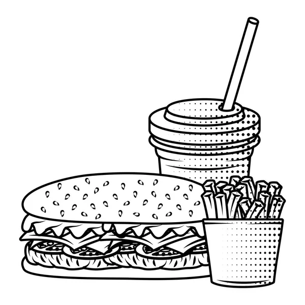 Deliciosa hamburguesa con soda y papas fritas — Archivo Imágenes Vectoriales