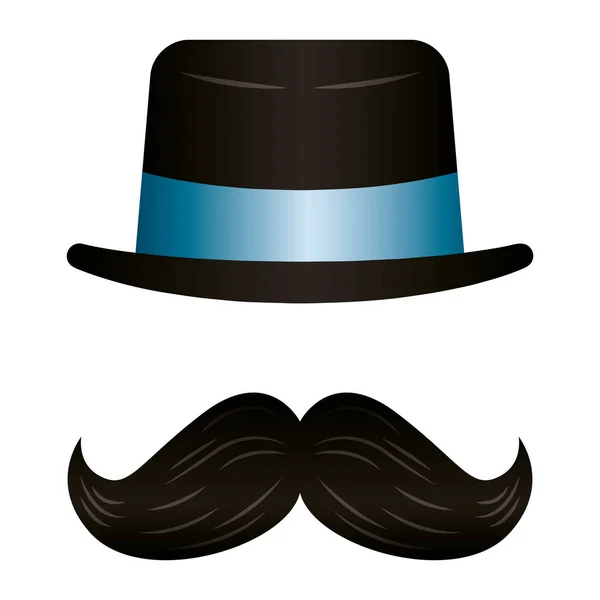 Κομψό top hat αξεσουάρ με μουστάκι — Διανυσματικό Αρχείο