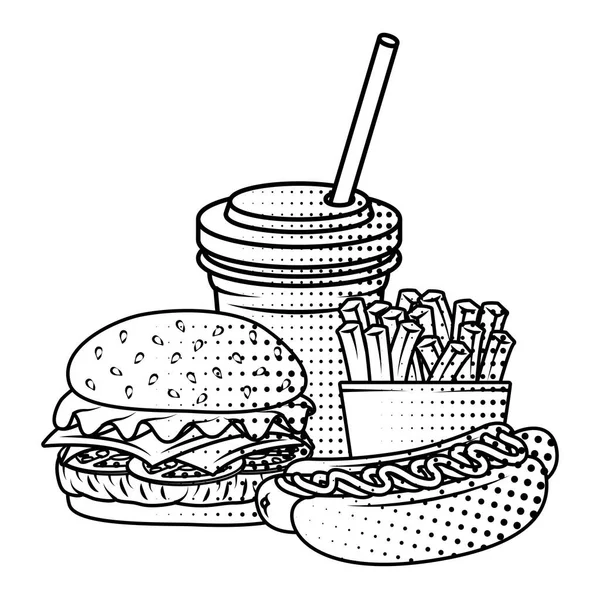 Délicieux fast food avec soda et frites — Image vectorielle