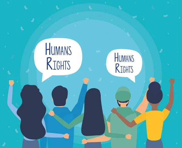 Gruppe von Menschen mit Menschenrechtsblasen zurück — Stockvektor