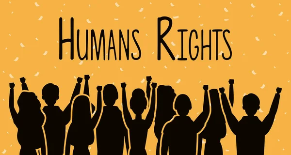 Gruppo di persone con etichetta per i diritti umani — Vettoriale Stock