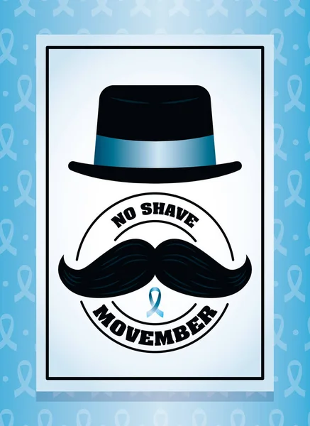 Carte de célébration movember avec chapeau et moustache — Image vectorielle