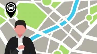 Ulaşım uygulaması olan akıllı telefon kullanan işadamı