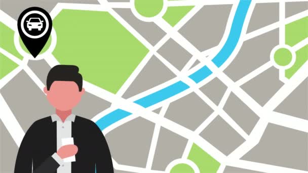 homme d'affaires utilisant un smartphone avec application de transport 