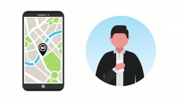 homme d'affaires utilisant un smartphone avec application de transport 