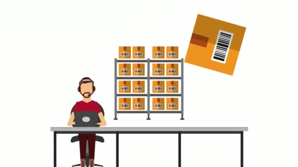 Servicio logístico con agente de soporte y cajas — Vídeos de Stock