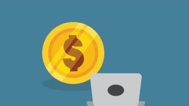 Dizüstü bilgisayarı ve bozuk paraları olan bir iş adamı.