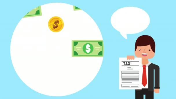 Empresário com recibo de imposto e dinheiro — Vídeo de Stock