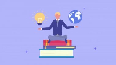 Dünya gezegeni ve ampulü olan genç bir adam.