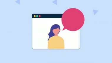 Web sayfası şablonu ve konuşma balonuna sahip genç kadın