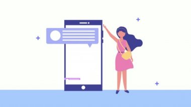 konuşma balonu ile Smartphone kullanarak genç kadın