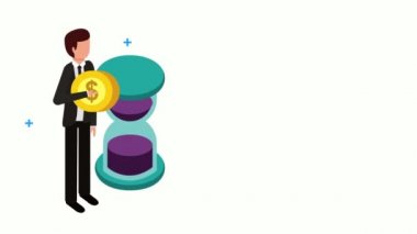 Parası ve kum saati olan bir işadamı.