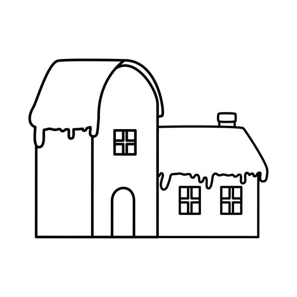 Casas con línea de nieve icono de estilo — Archivo Imágenes Vectoriales