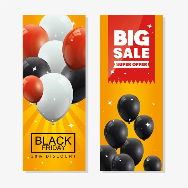 Set poster of black friday and decoration — Stock Vector