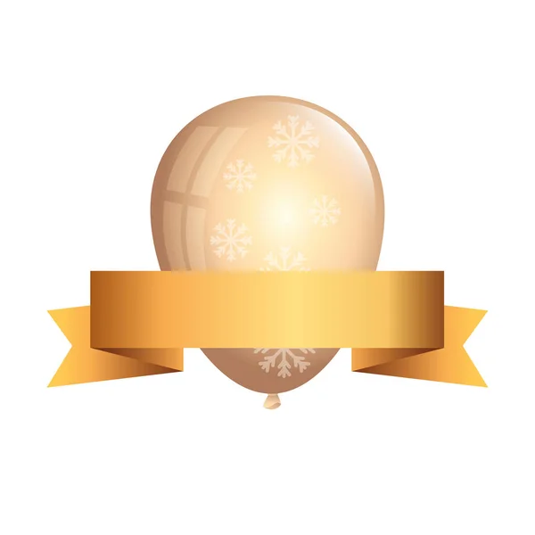 Μπαλόνι ήλιο χρυσό με νιφάδες χιονιού και κορδέλα — Διανυσματικό Αρχείο