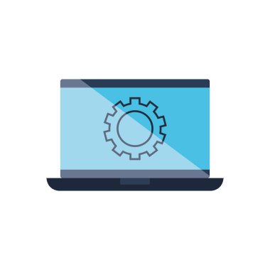 Dizüstü bilgisayar vektör tasarımı içindeki izole dişli