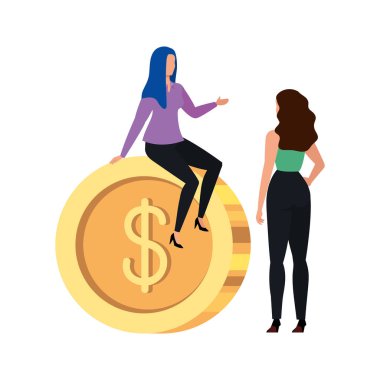 İzole para ve kadın vektör tasarımı