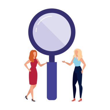 İzole edilmiş lupe ve kadın vektör tasarımı