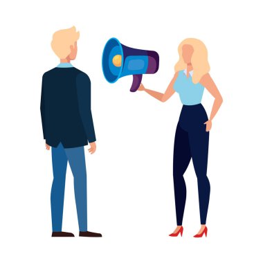 Kadın erkek ve megafon vektör tasarımı