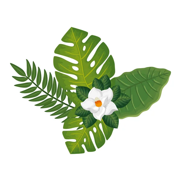 Cute flower with branches and leafs isolated icon — Stock Vector