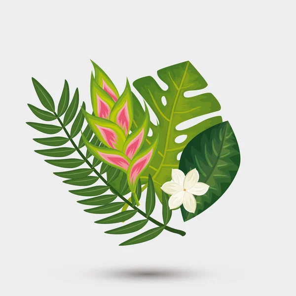 Decorazione di fiori con foglie tropicali natura — Vettoriale Stock
