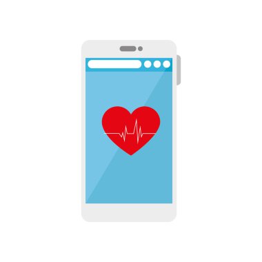 İzole kalp hızı ve akıllı telefon vektör tasarımı