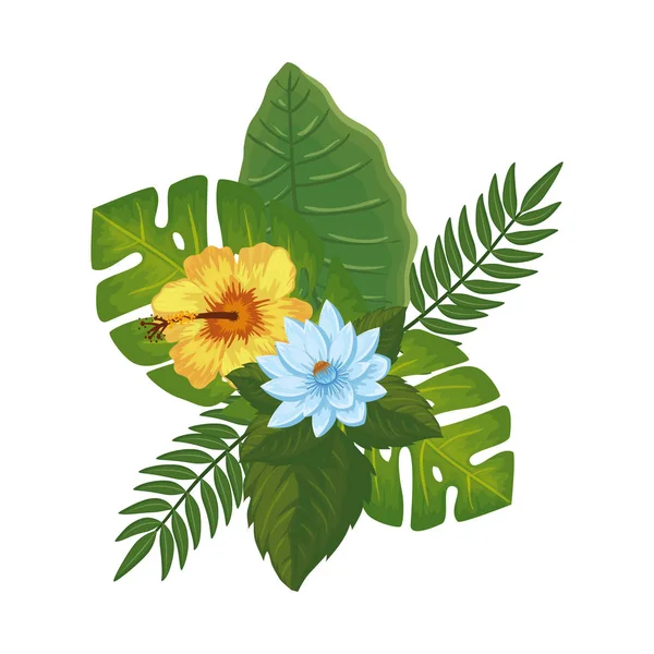 Cute flowers with branches and leafs isolated icon — Stock Vector