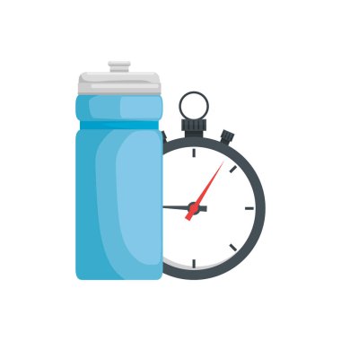 İzole spor salonu suyu ve kronometre vektör tasarımı