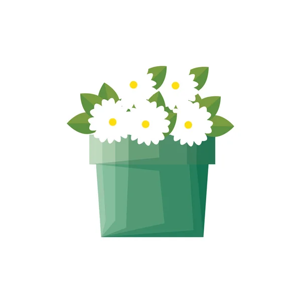 Λουλούδια και φύλλα μέσα στο δοχείο διανυσματικός σχεδιασμός — Διανυσματικό Αρχείο