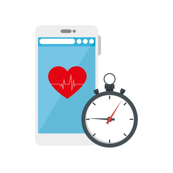 Battito cardiaco isolato e design vettoriale dello smartphone — Vettoriale Stock