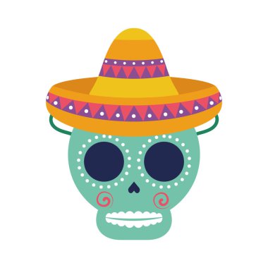 Kafatası ve geleneksel Meksika şapkası.