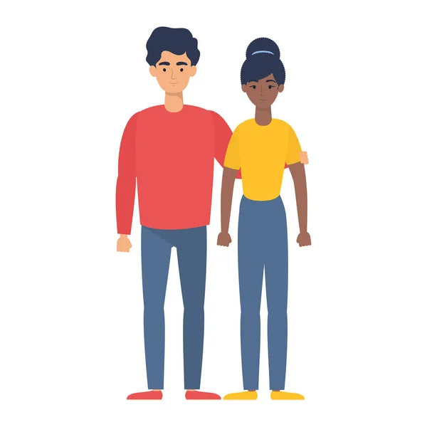 Jóvenes interracial pareja avatares caracteres — Archivo Imágenes Vectoriales