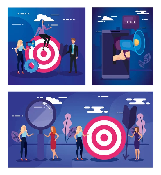 Target smartphone and people vector design — Stock Vector