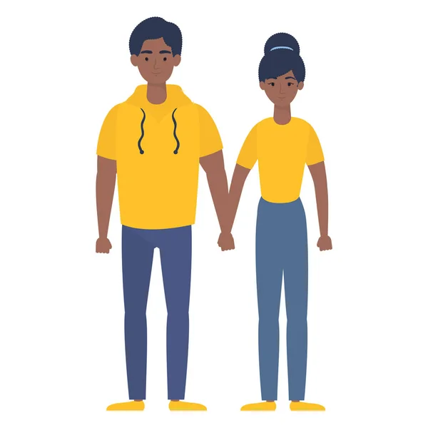 Jeune afro couple avatars personnages — Image vectorielle