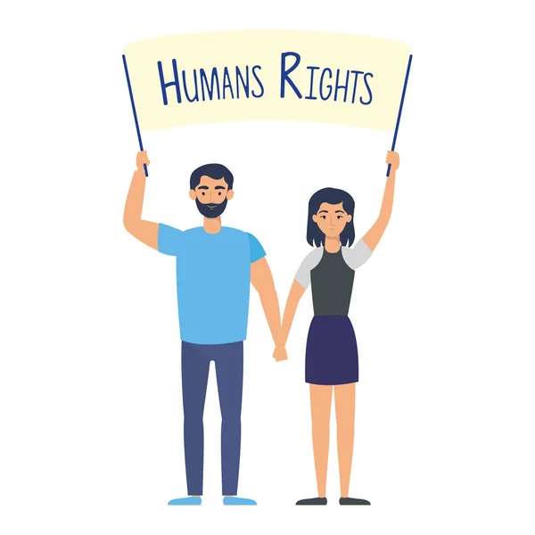 Pareja de jóvenes amantes con etiqueta de derechos humanos — Vector de stock