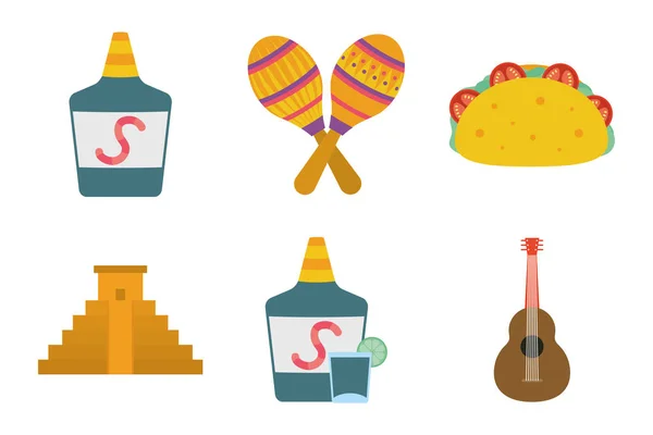 Paquete de iconos de conjunto mexicano — Vector de stock